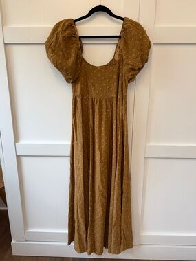 LIKE NEW Rylee and Cru OCEANE Women's Puff-Sleeve Maxi Dress in Mustard Yellow
